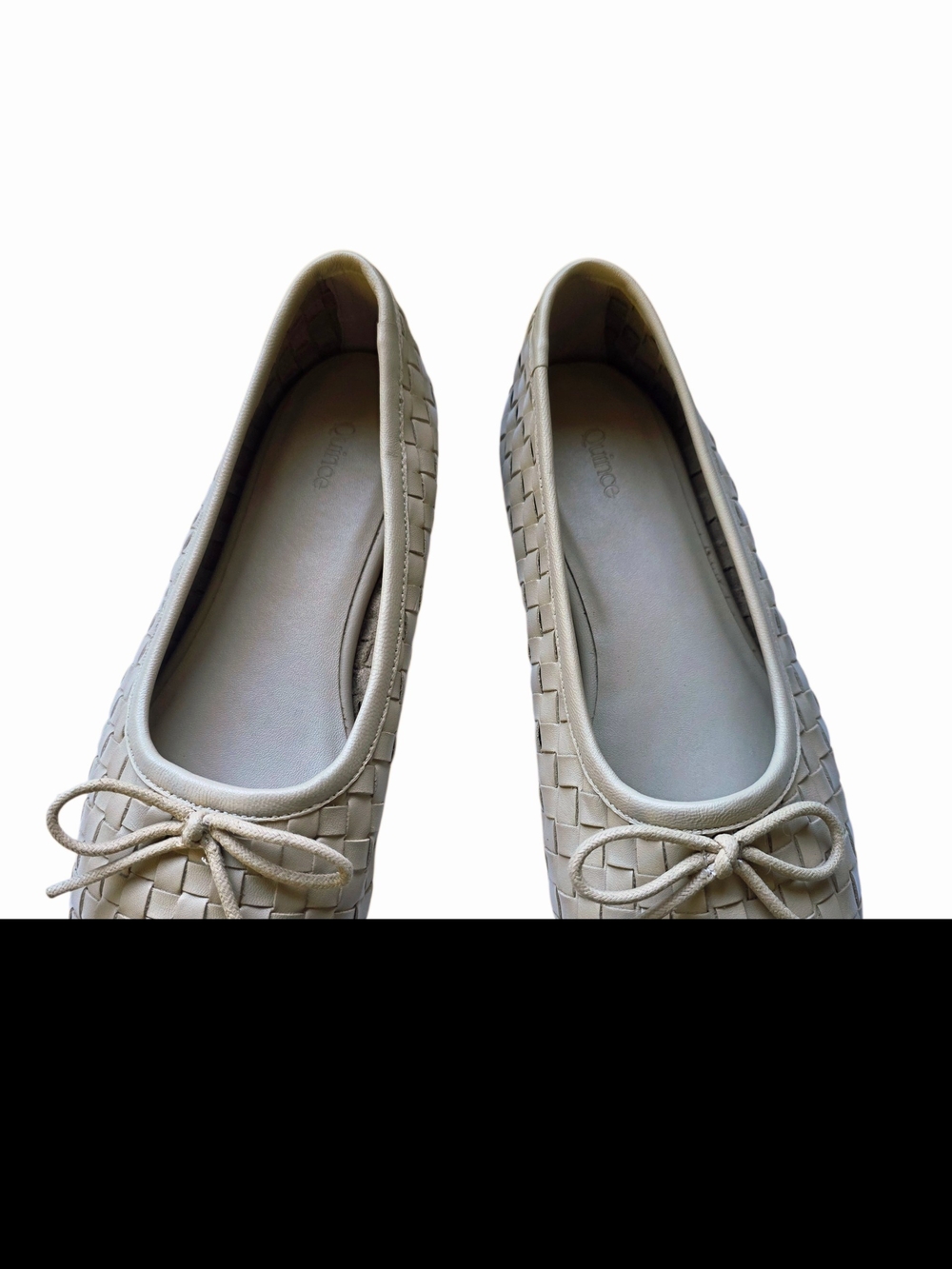 Quince Beige 100% Italian Leather Handwoven Bow Ballet Flats Without Box Size 7